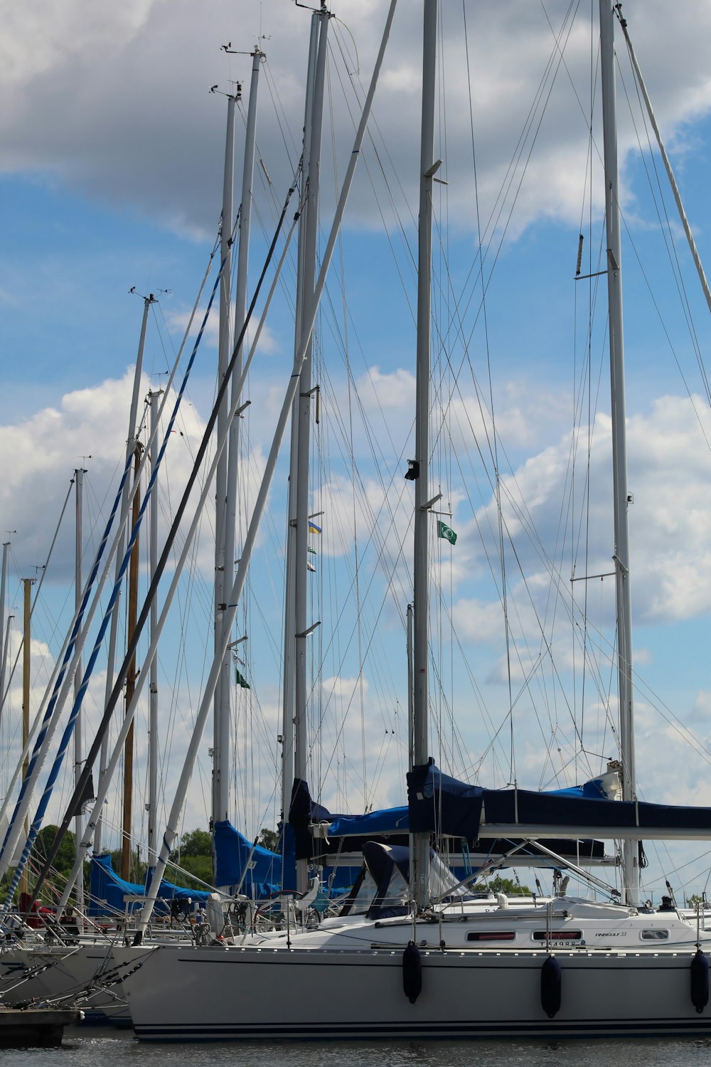 a group of sailboats in a harbor