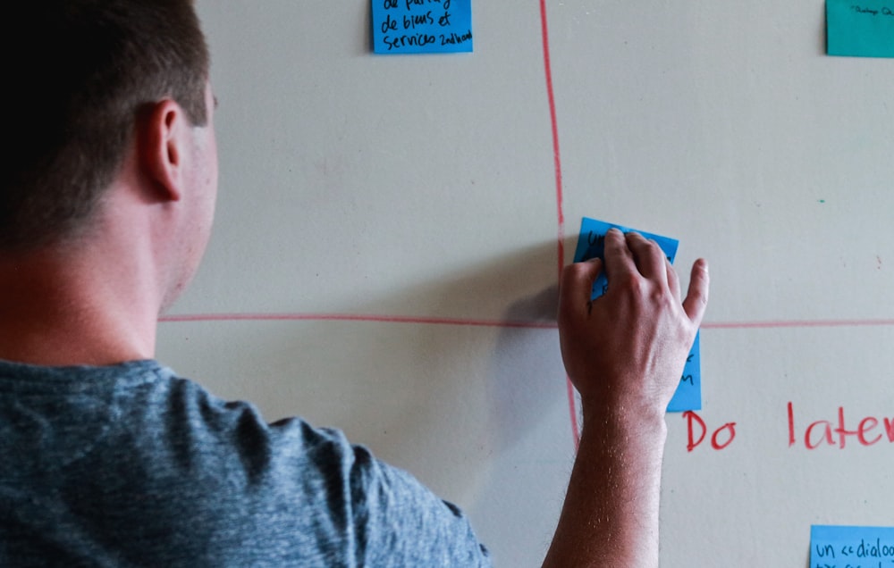 a man writing on a whiteboard