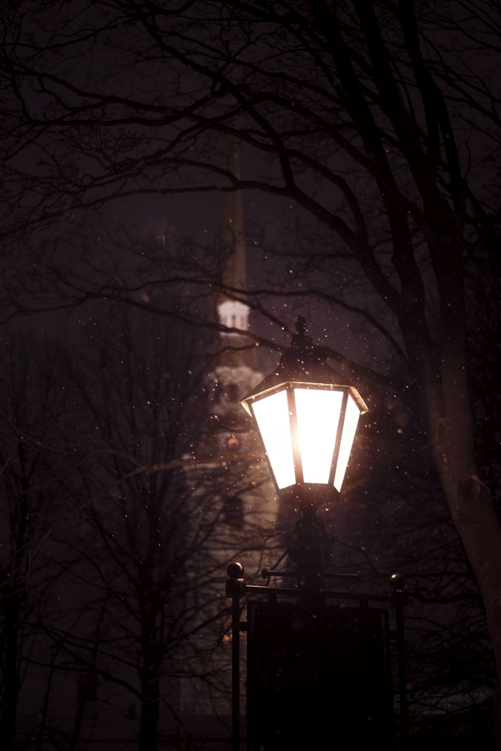 a lamp post with a light on it