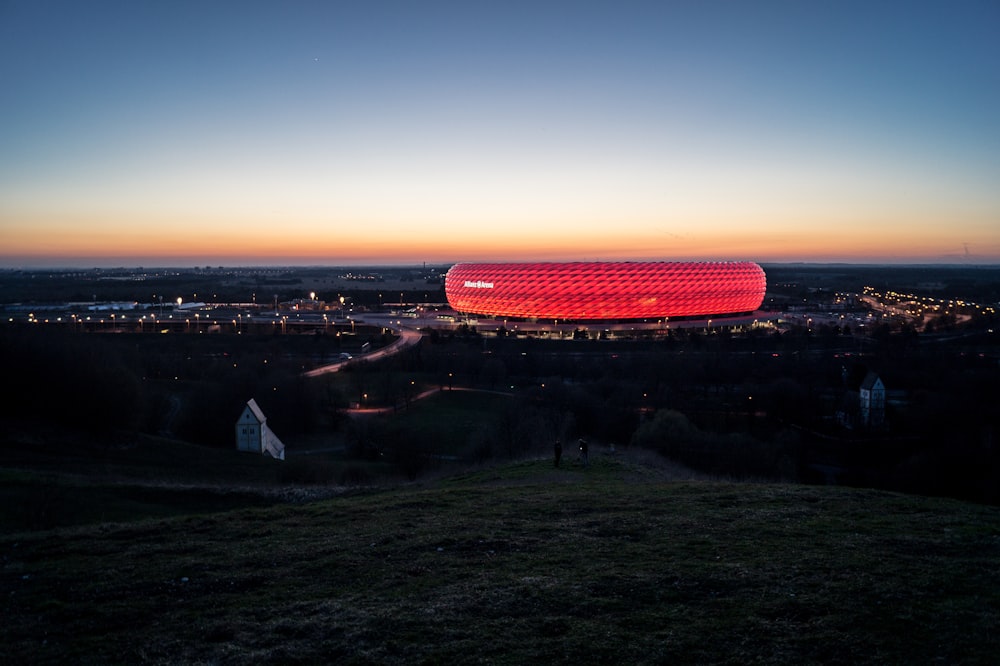 a large stadium with lights