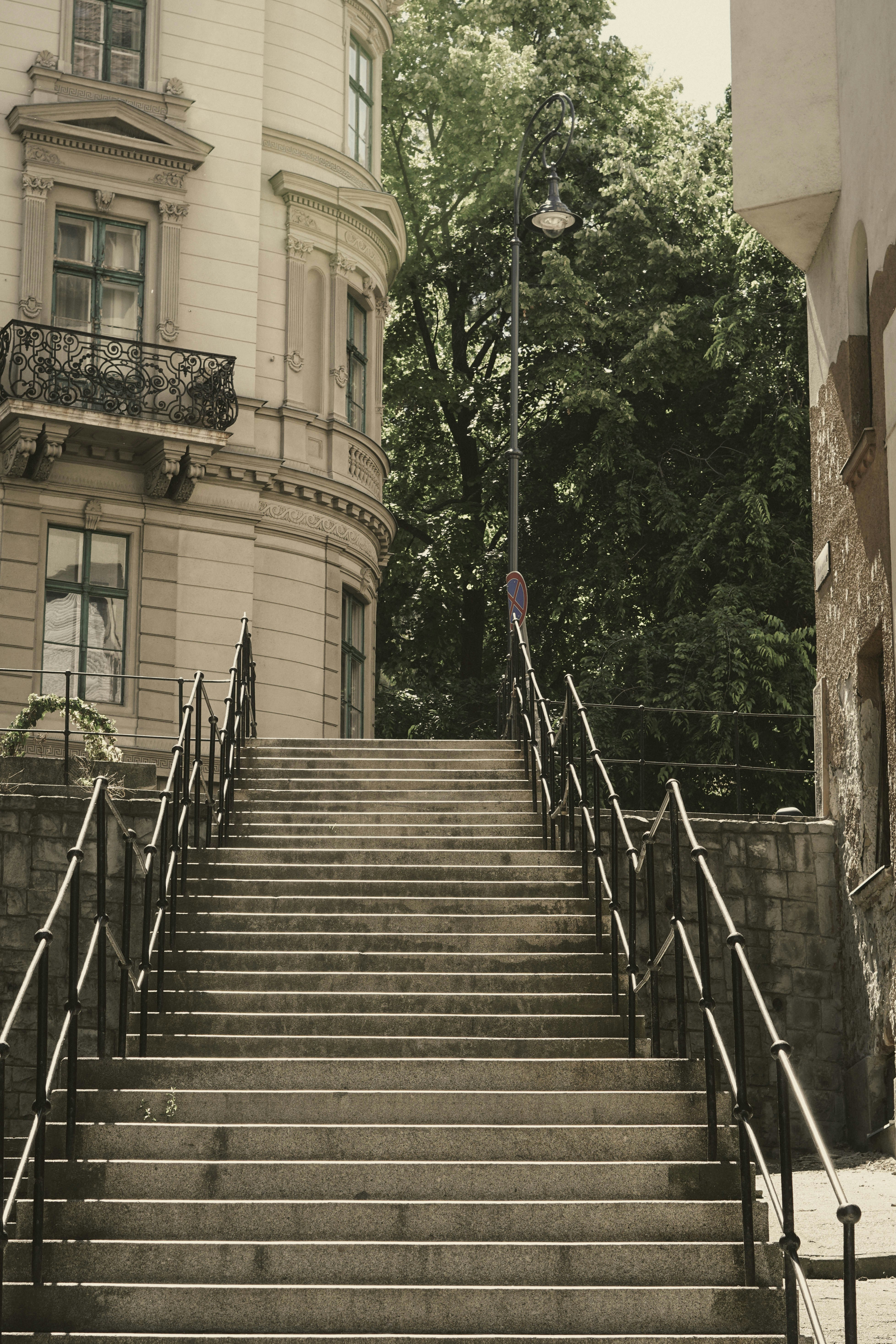 un conjunto de escaleras que conducen a un edificio