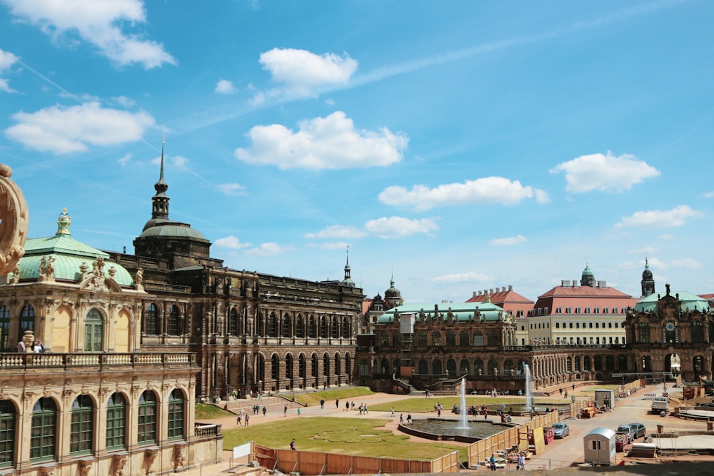 a large courtyard with buildings around it