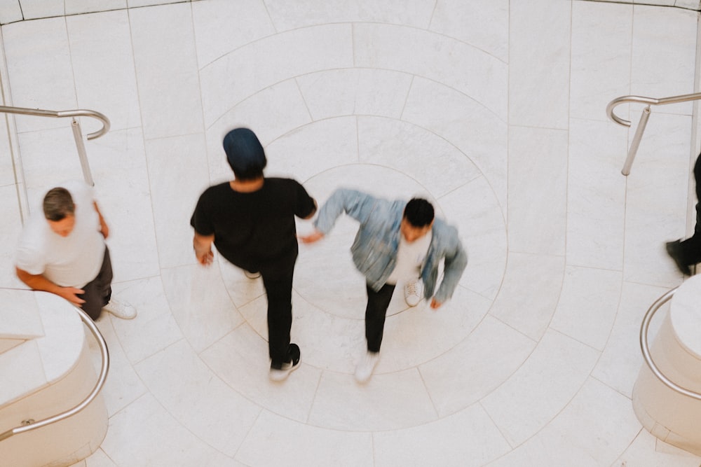 a group of people in a bathroom