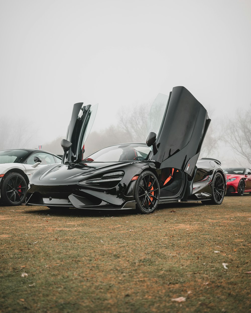 a group of cars with their doors open