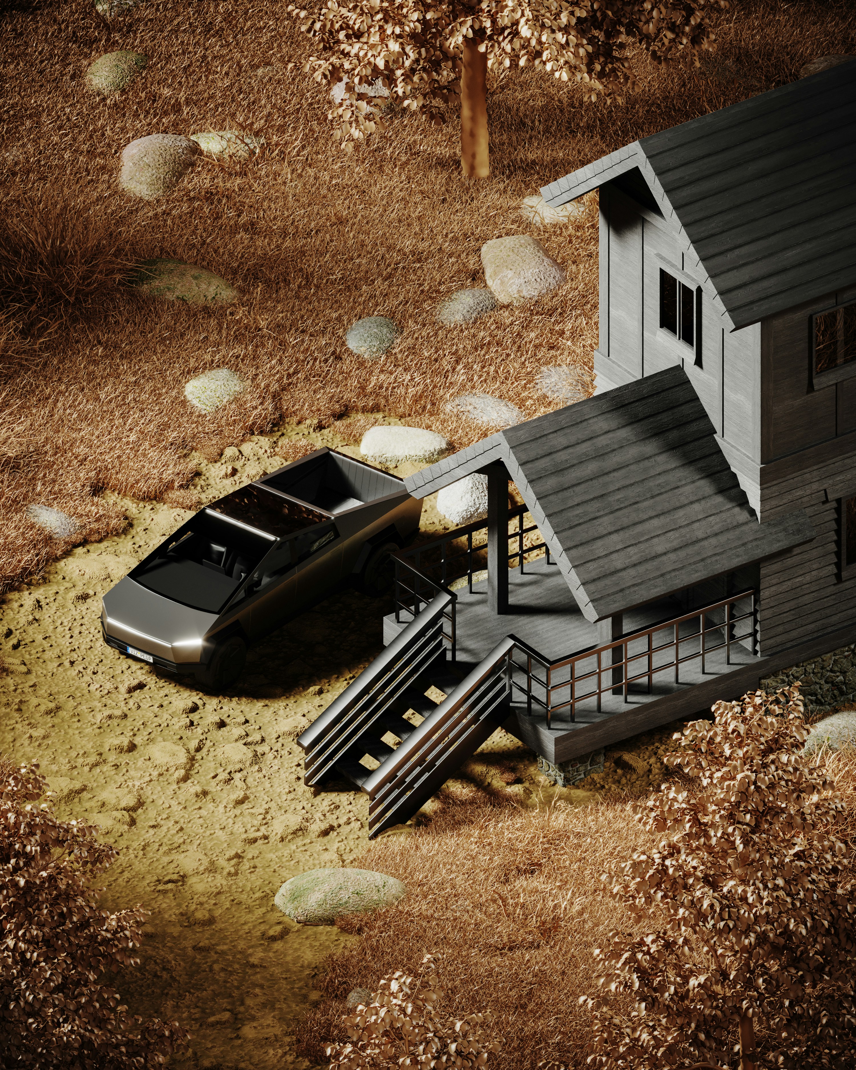 a car parked outside a house