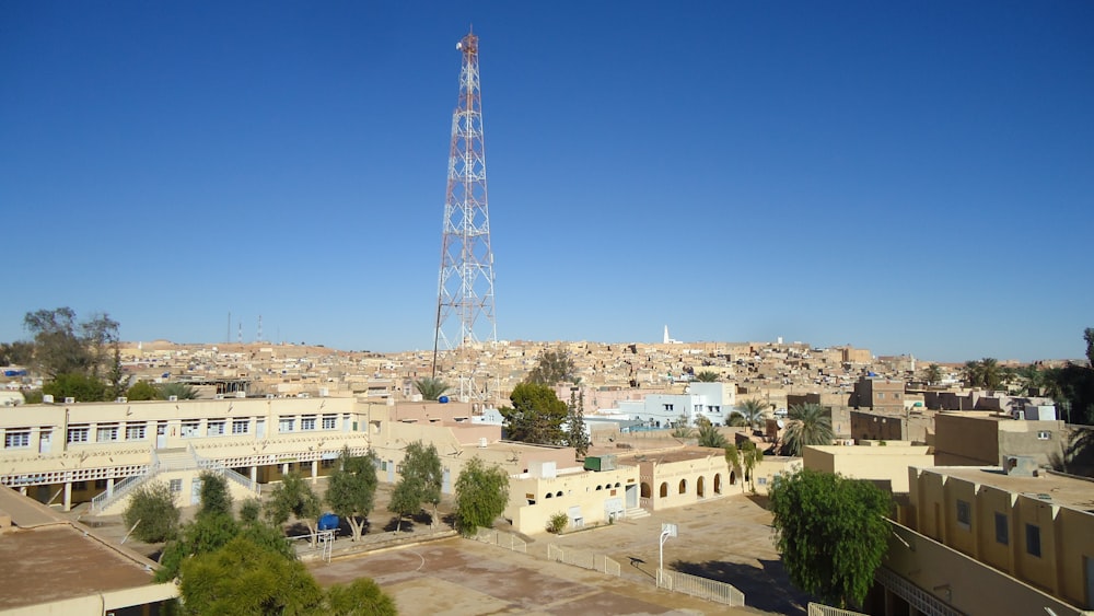 a tall tower in the distance