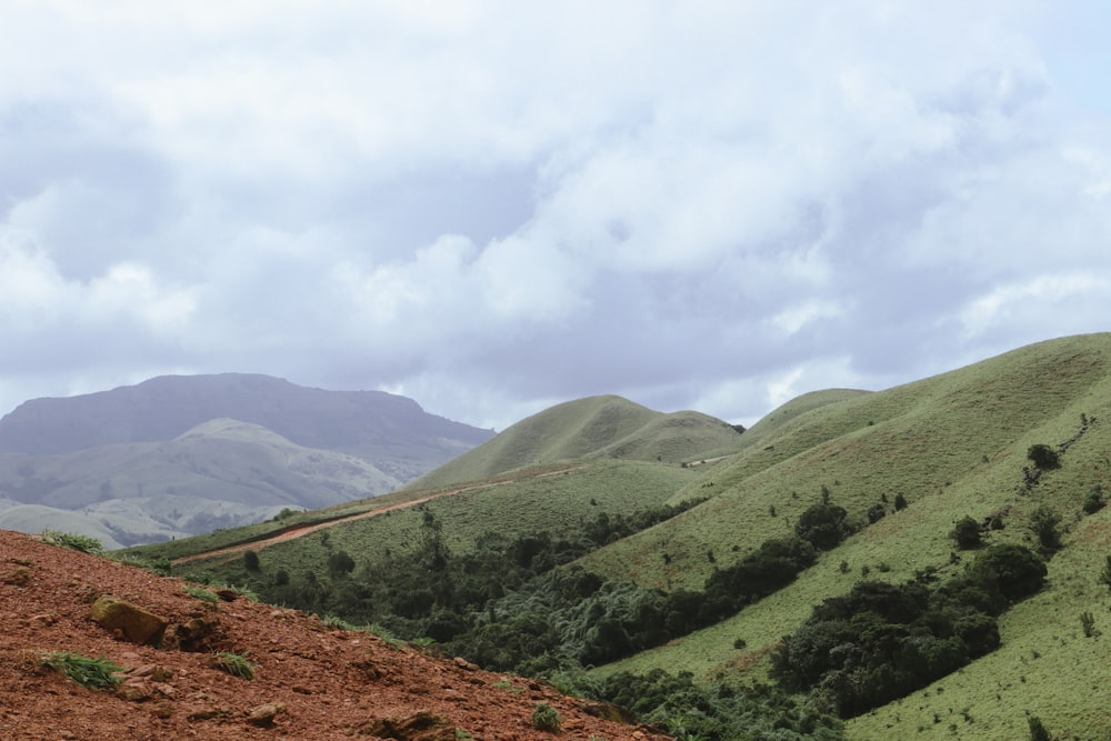 a landscape with hills and trees