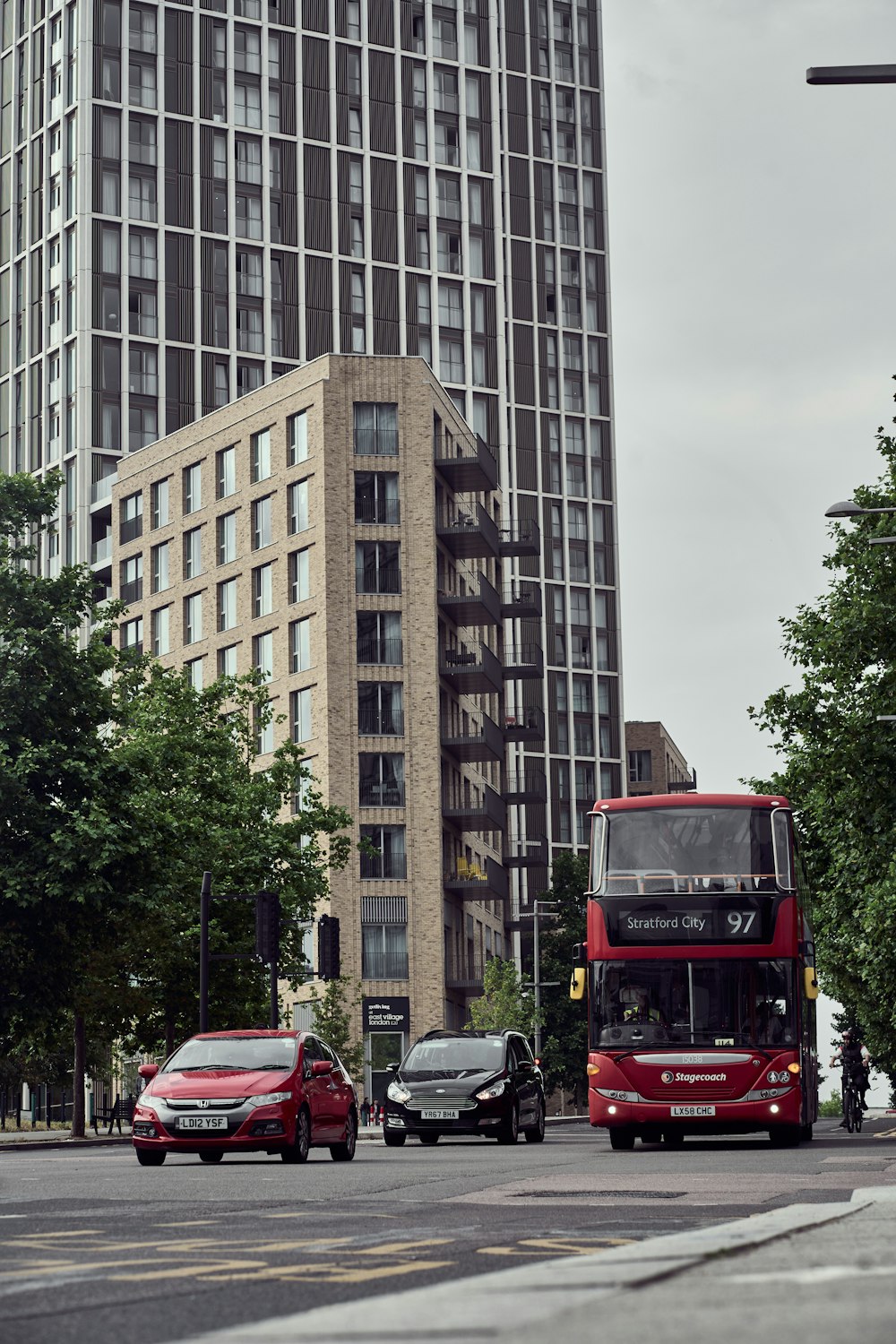 a double decker bus on the street