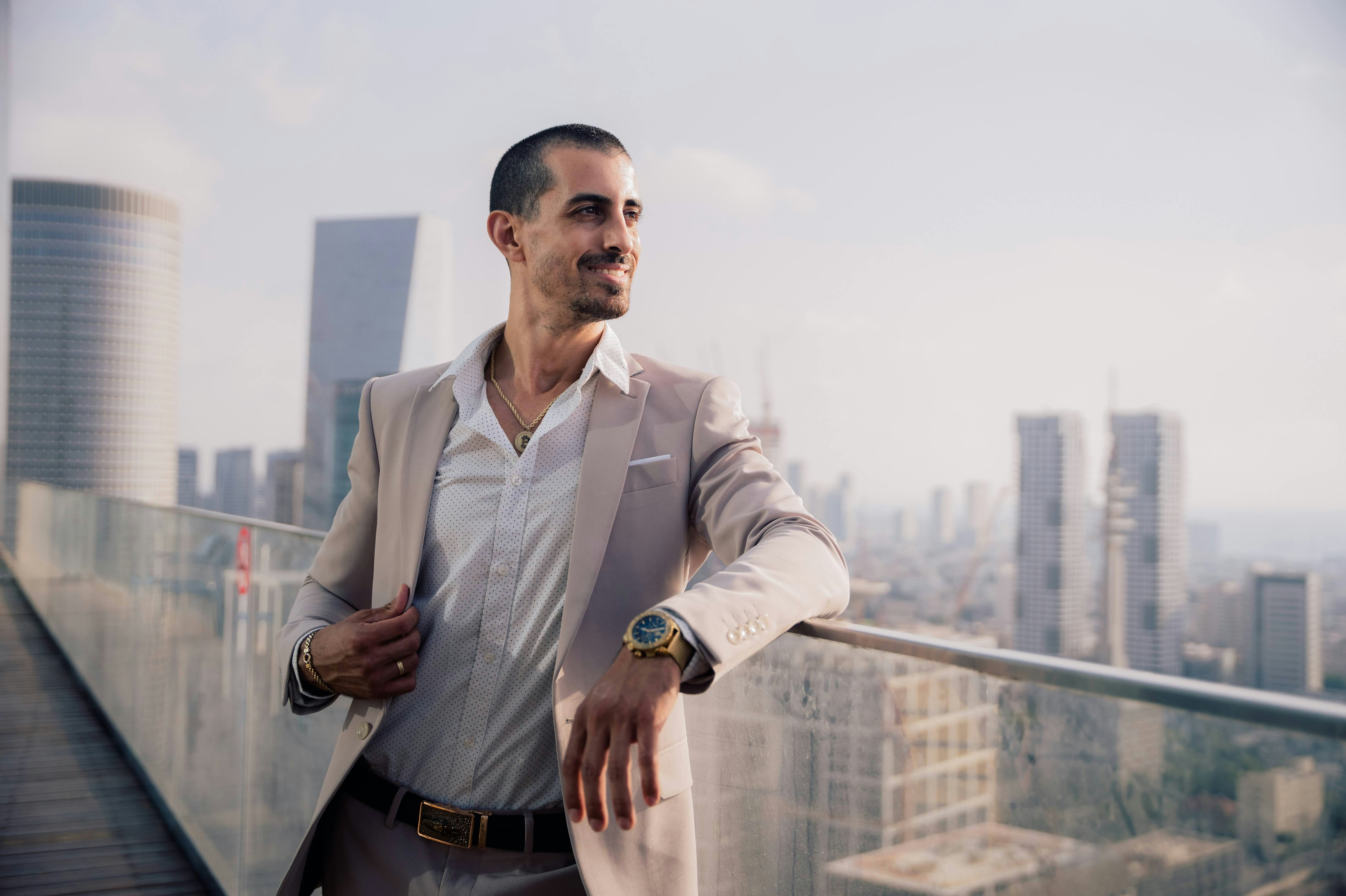 a man standing on a balcony
