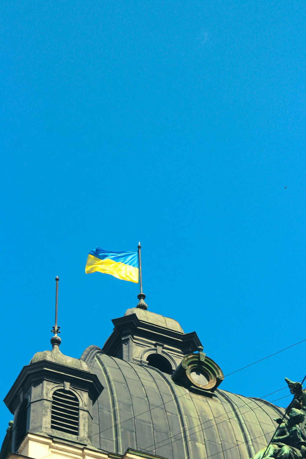 a flag on top of a building