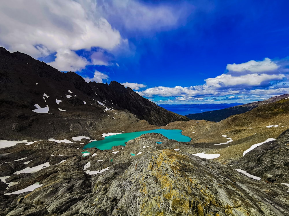 a lake in a valley between mountains