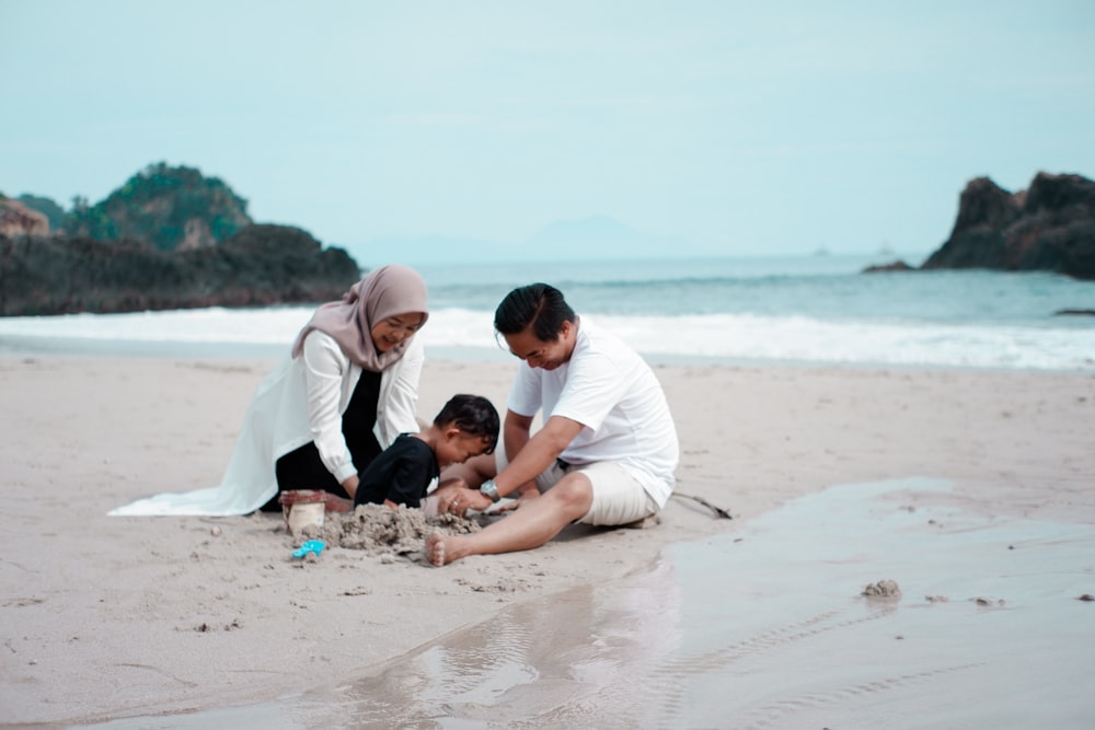 a group of people on a beach