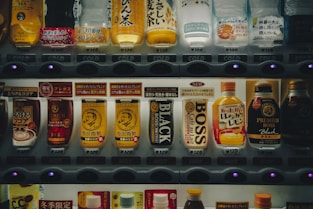 a shelf of drinks