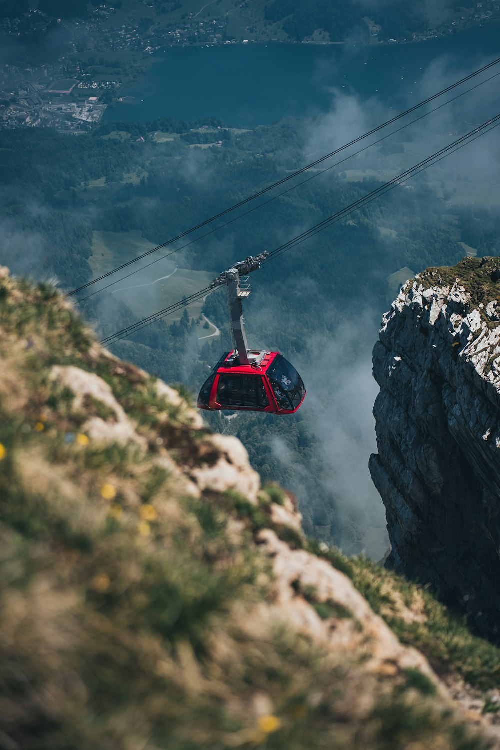 a cable car above a cliff