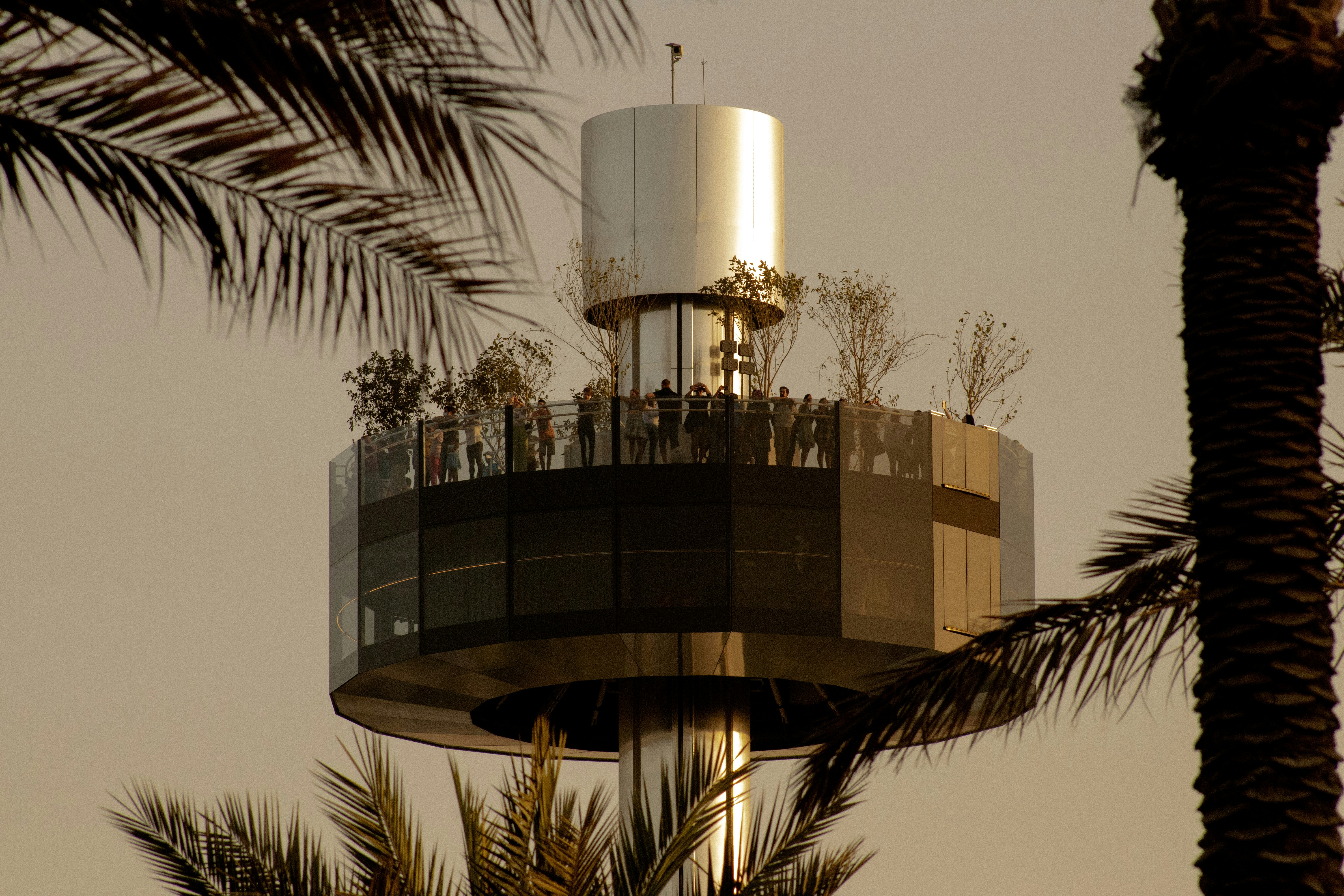 a building with a dome and palm trees