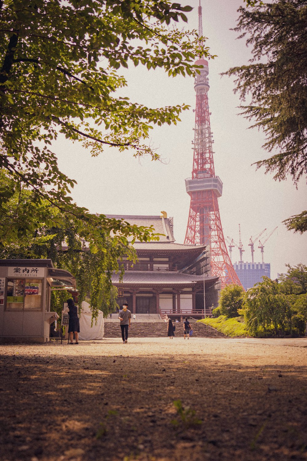 a tall tower in the distance