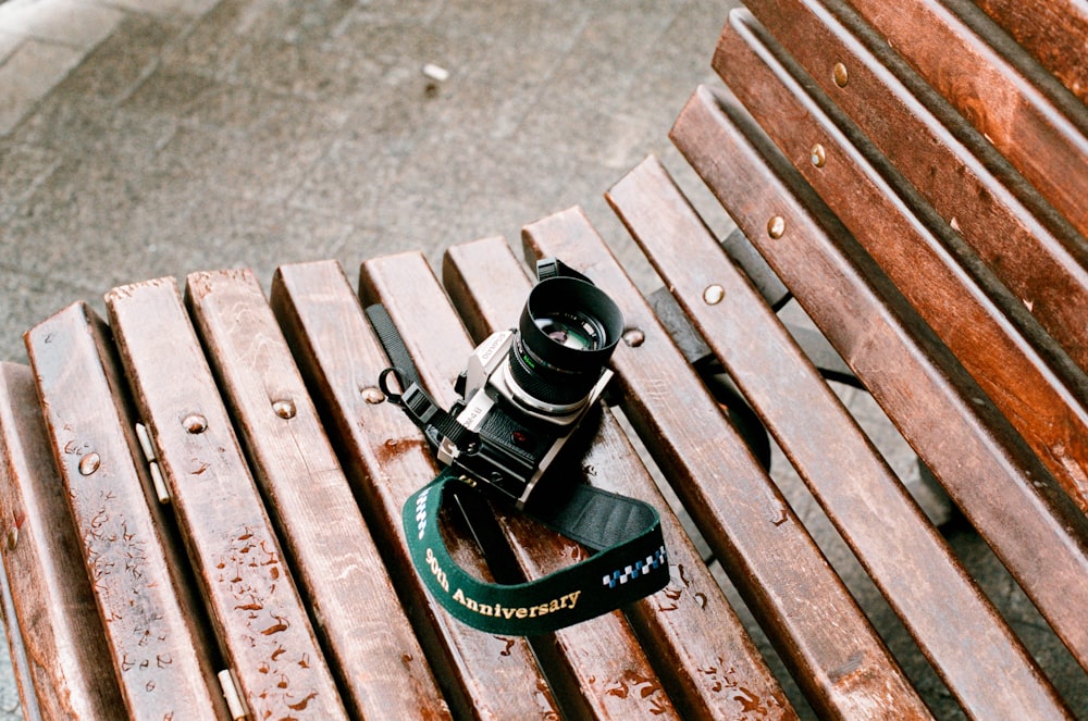 a pair of shoes on a bench