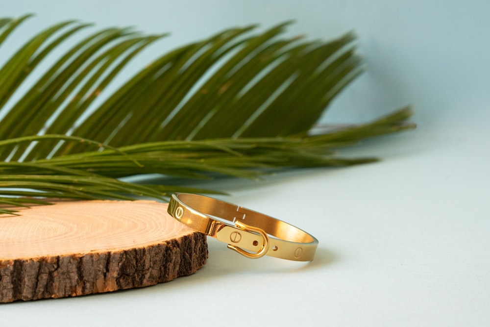 a gold ring on a rock