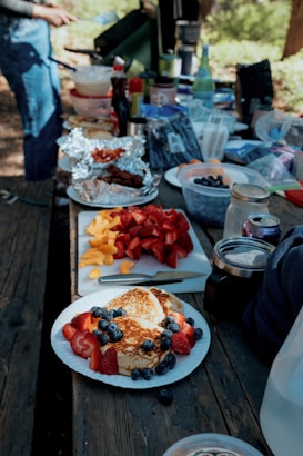 a table with plates of food