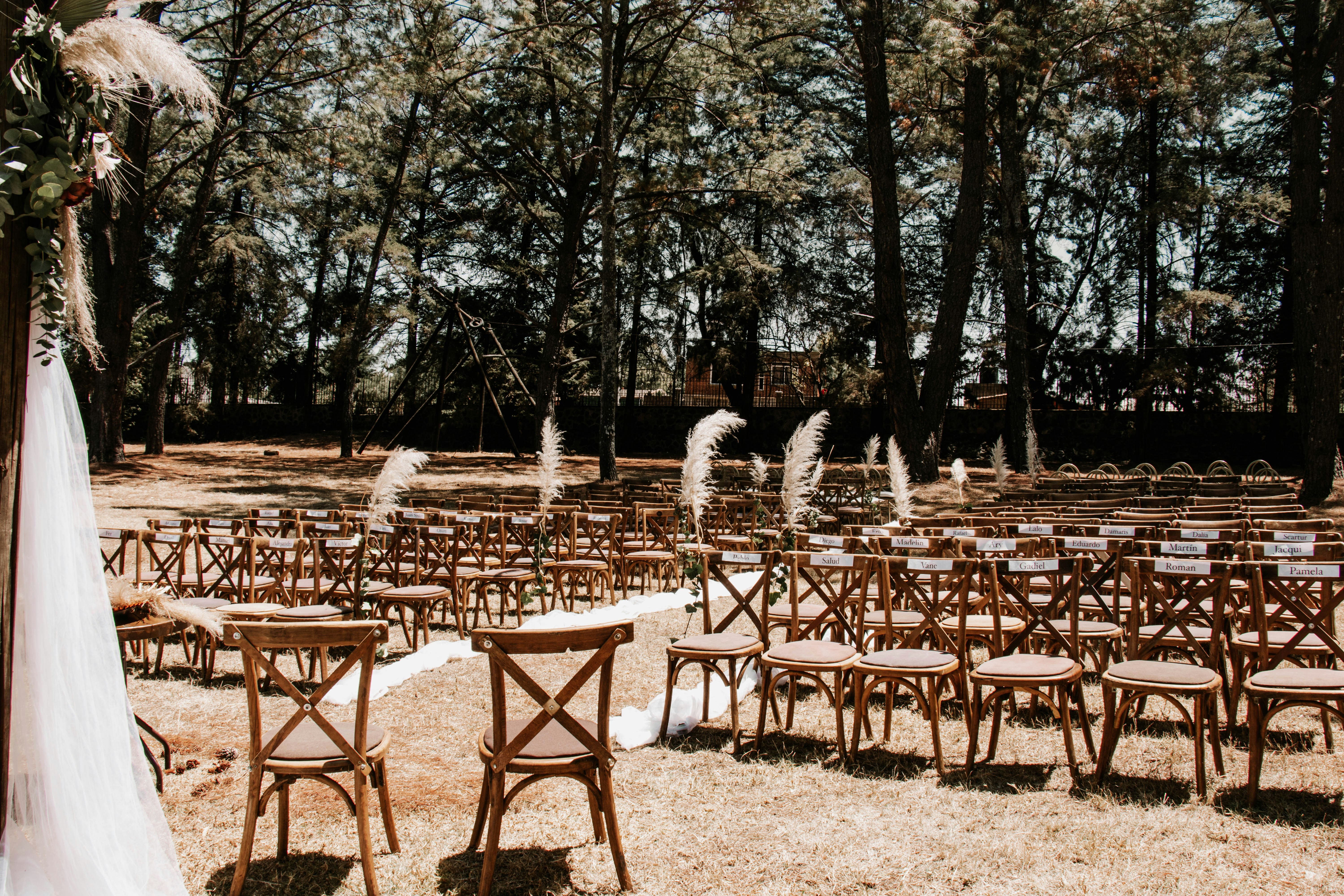 a group of tables and chairs outside