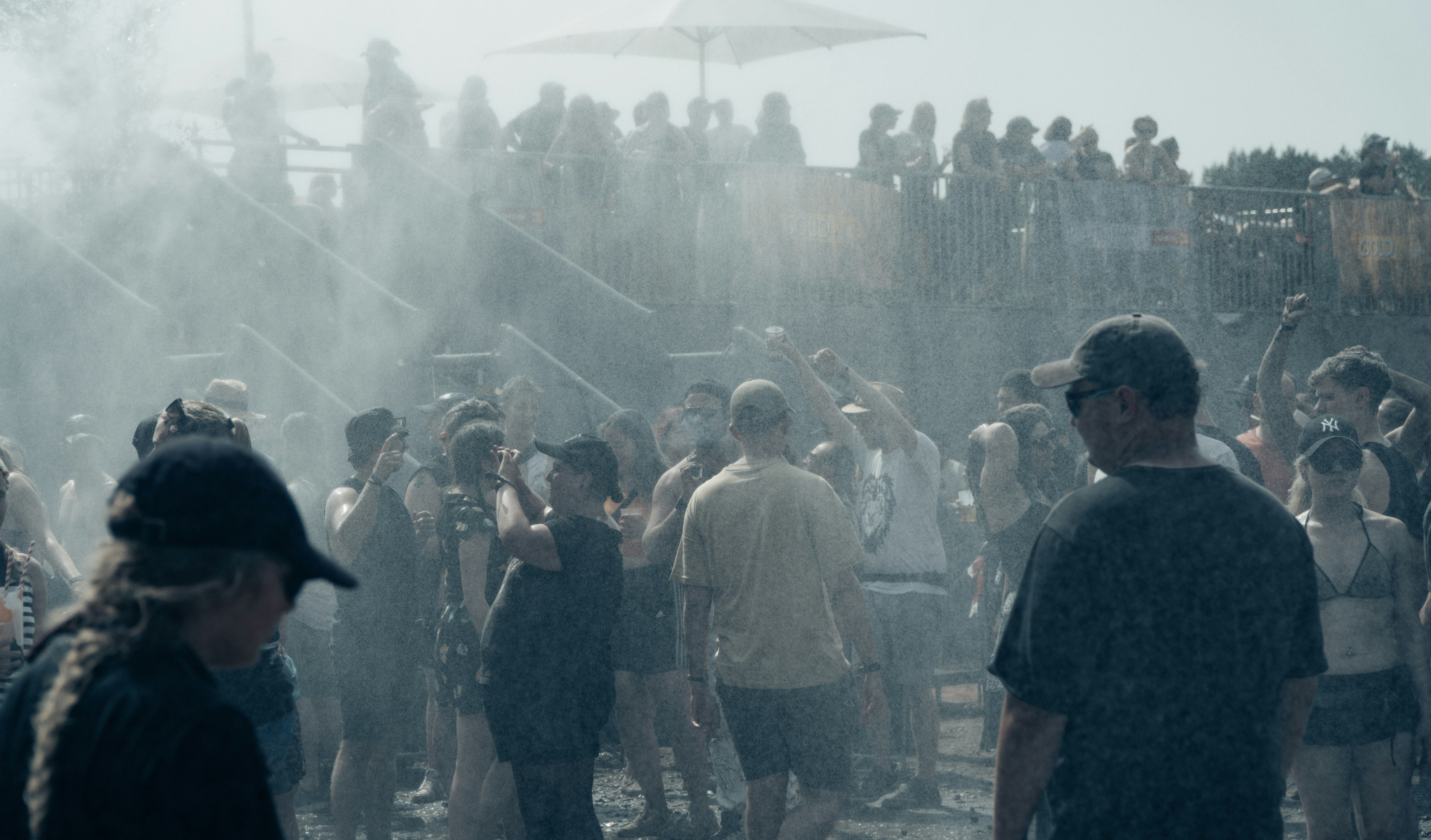 a group of people standing in a line