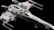 A detailed LEGO model of a spaceship with distinctive wing structure and engine design. The model features intricate block designs and has translucent pink elements at the end of the engines.