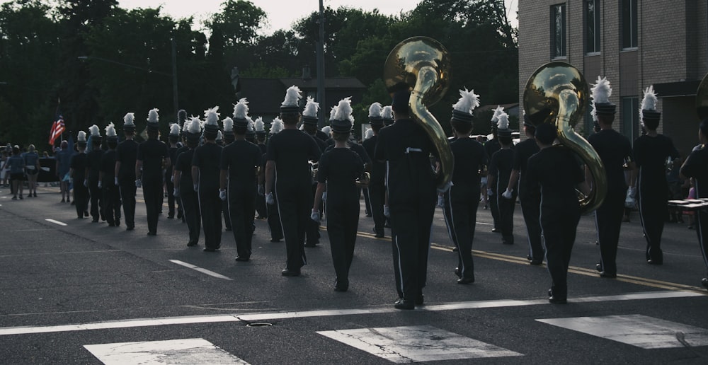 a group of people in uniform marching