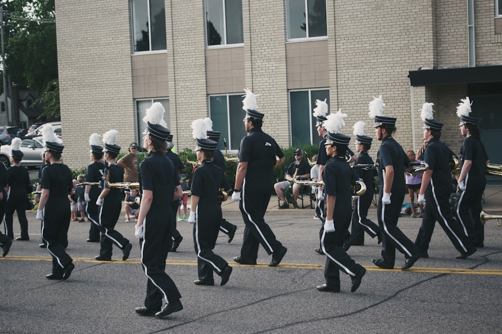 a group of people in uniform marching