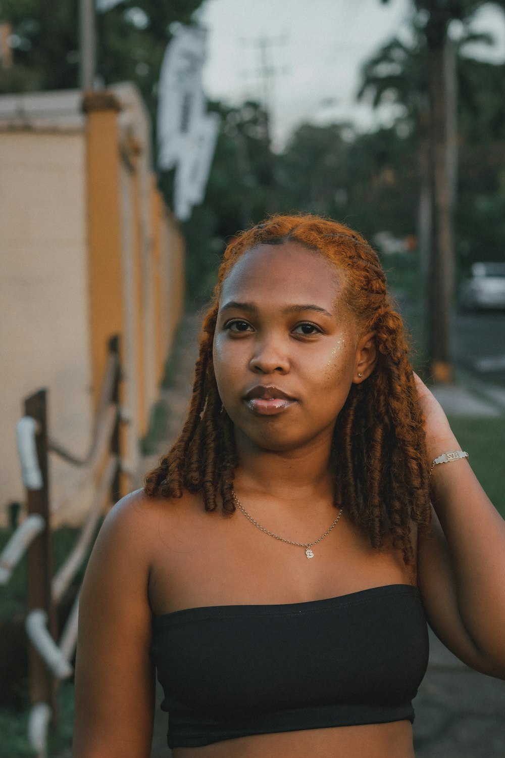 a woman with red hair