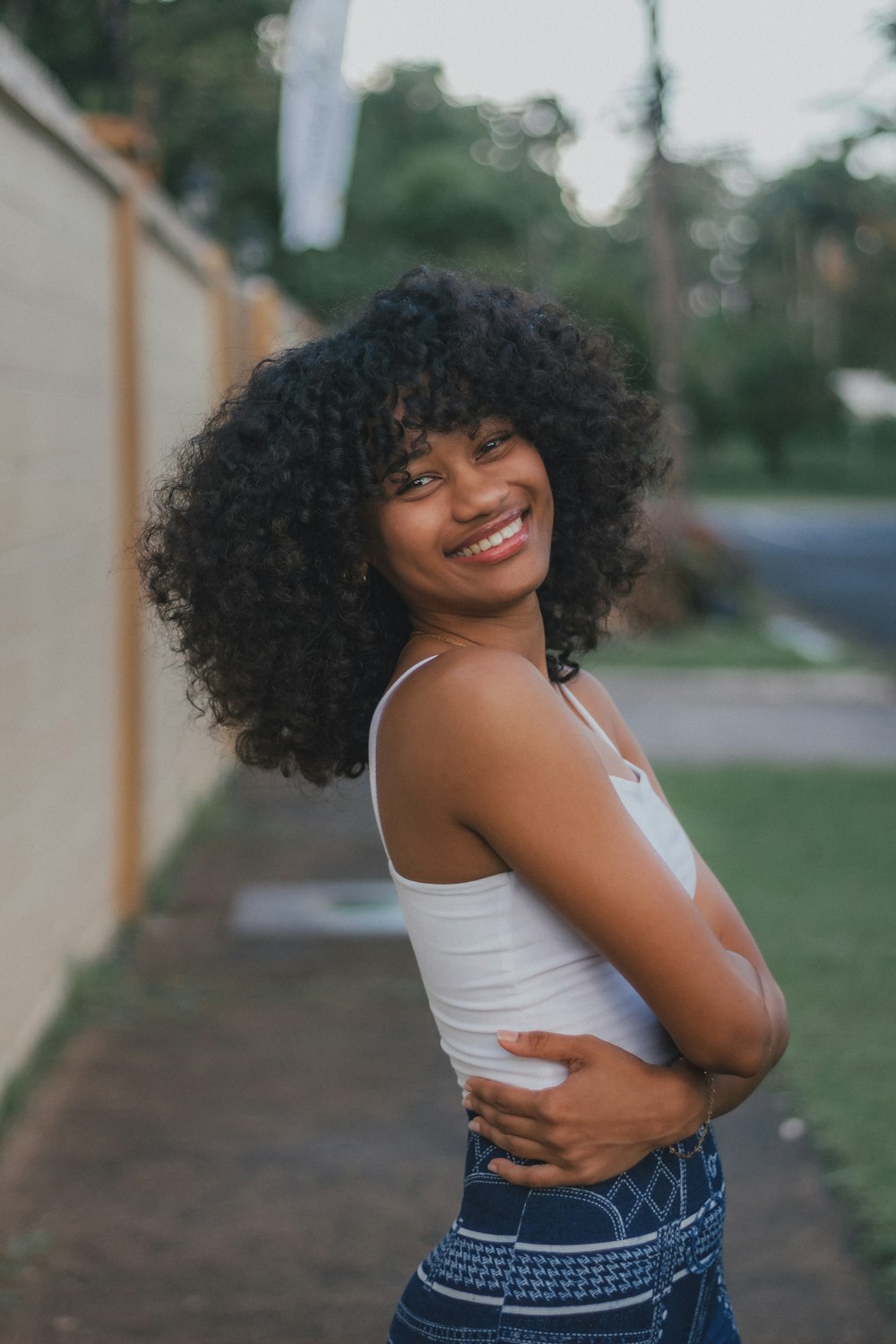 a person with curly hair