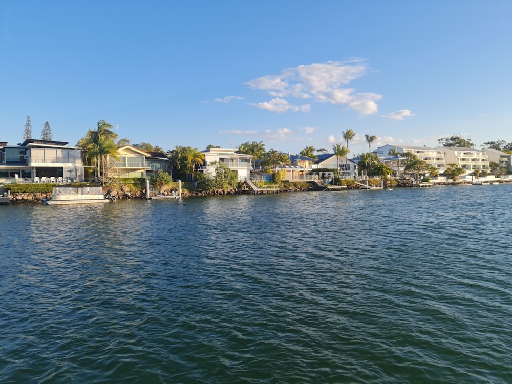 a body of water with buildings along it