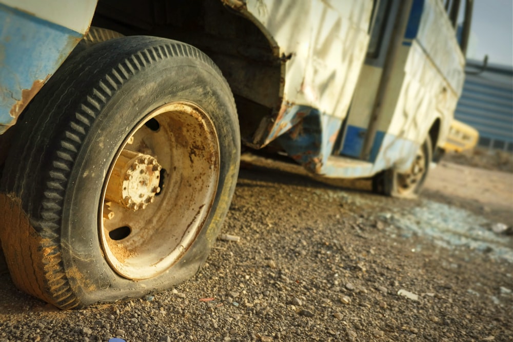 a car with a flat tire