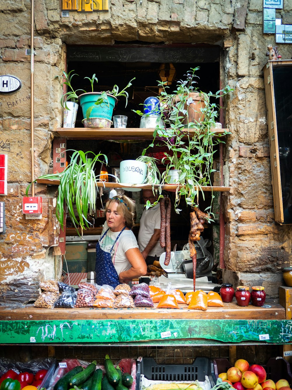 a person standing outside a shop