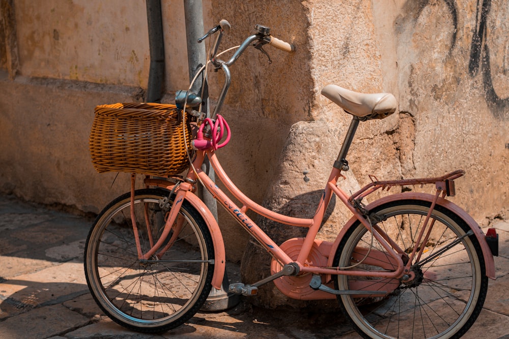 a bicycle with a basket on the front of it