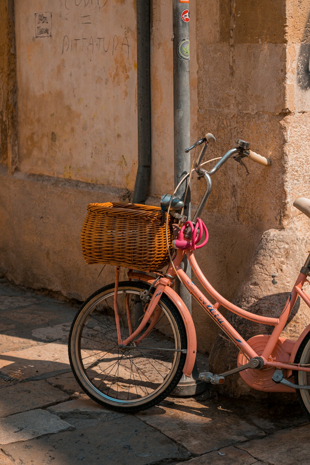 a bicycle with a basket on the front of it