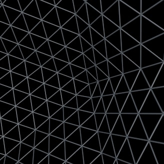 A repetitive pattern of grey triangular mesh lines forming a geometric grid on a black background, creating a sense of depth and three-dimensionality.