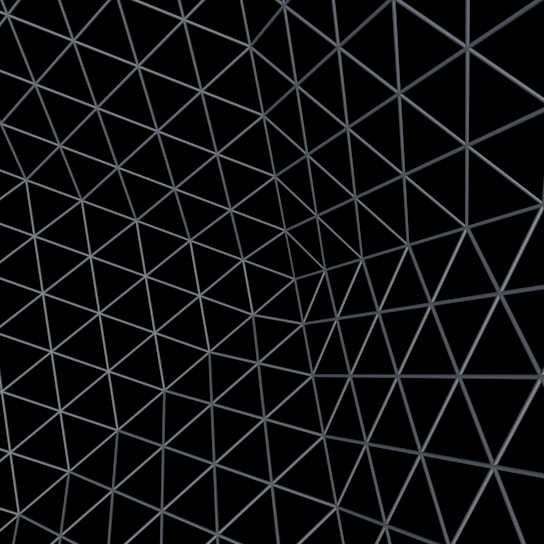 A repetitive pattern of grey triangular mesh lines forming a geometric grid on a black background, creating a sense of depth and three-dimensionality.