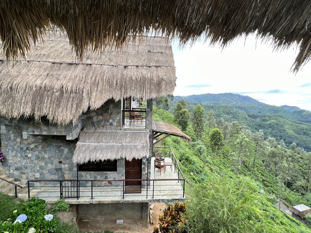 a house with a grass roof