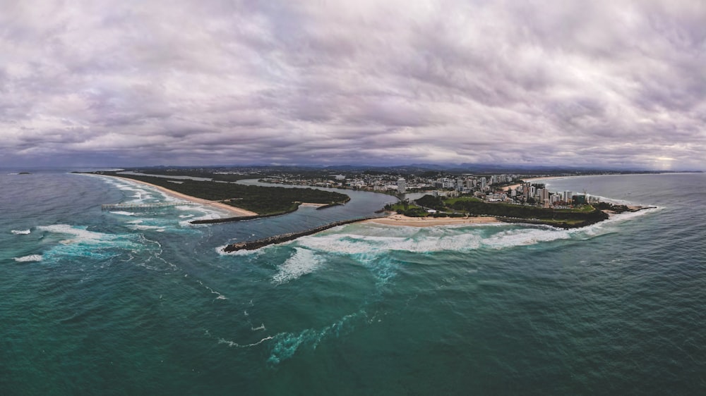 an aerial view of a beach