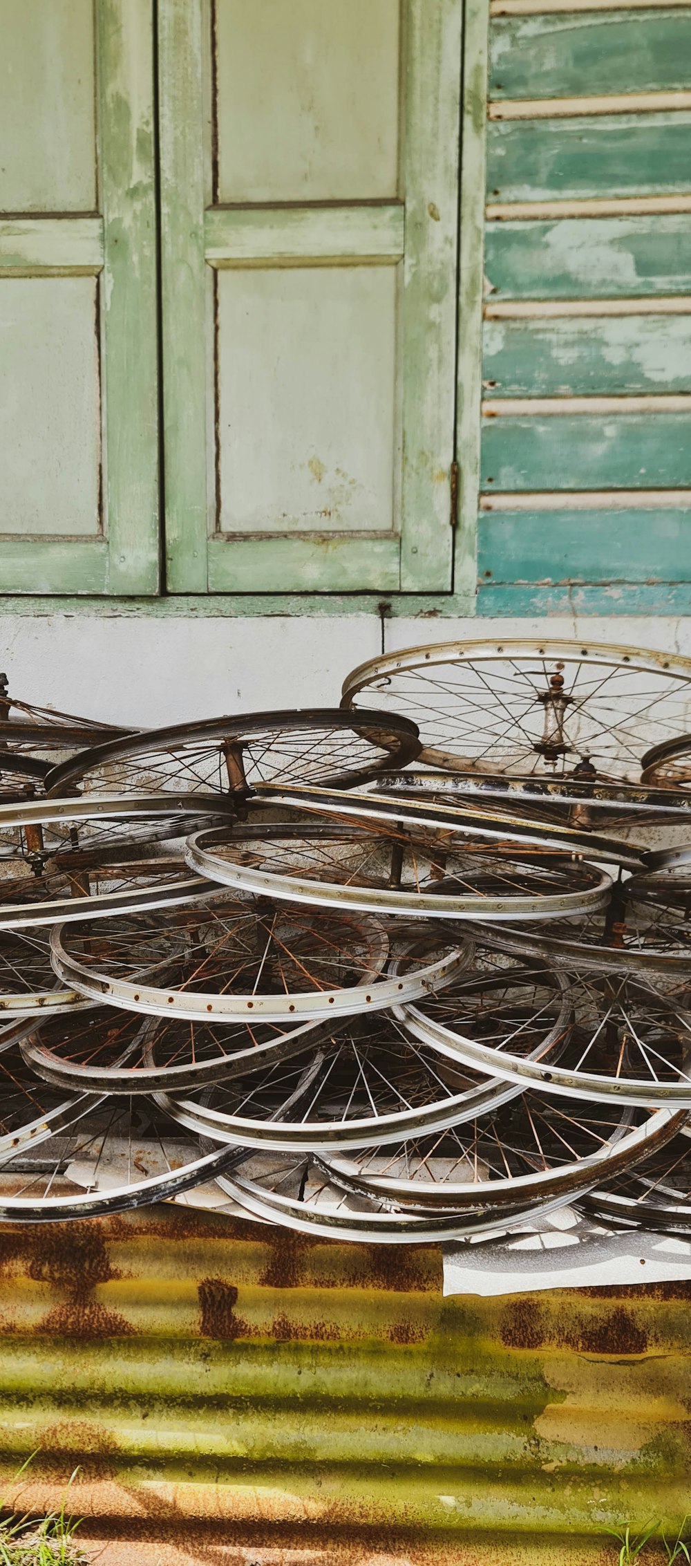 a group of bicycles parked outside a building