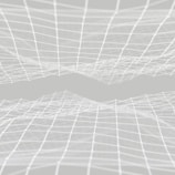 A series of interconnected, white, wireframe grids float and undulate across a light gray background, creating a sense of depth and movement.