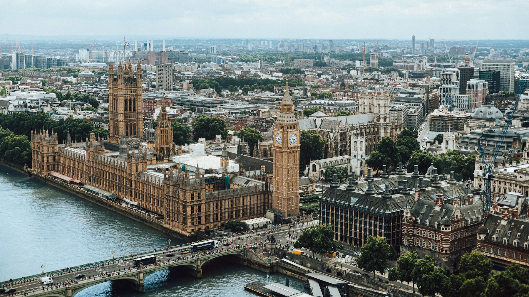 The Palace of Westminster beside the River Thames in London