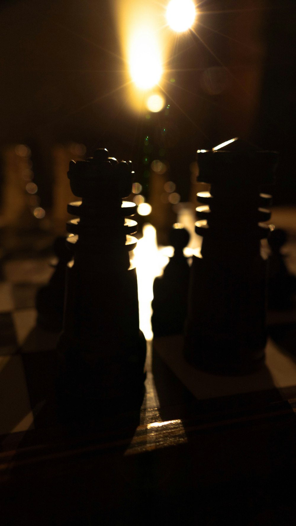 a chess board with a light