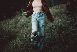 a person walking through a field