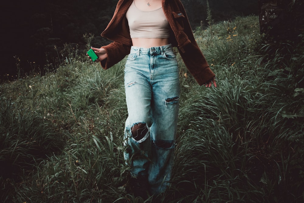 a person walking through a field