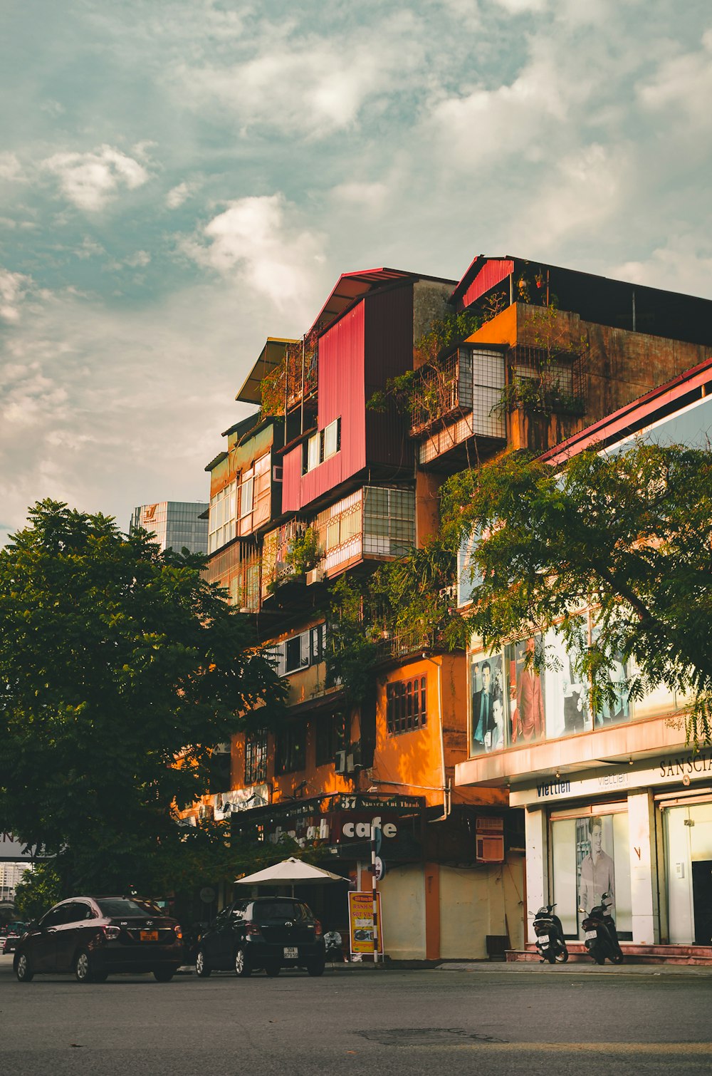 a multi-story building with many windows