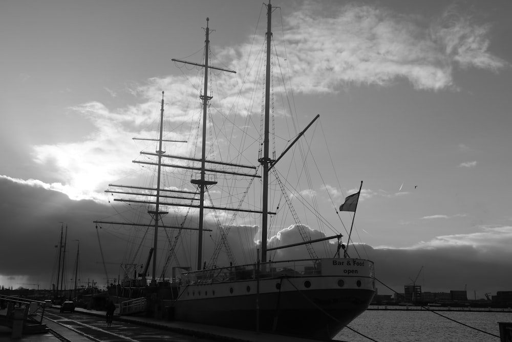 a large white boat docked