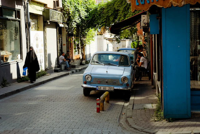Car parked along a city street