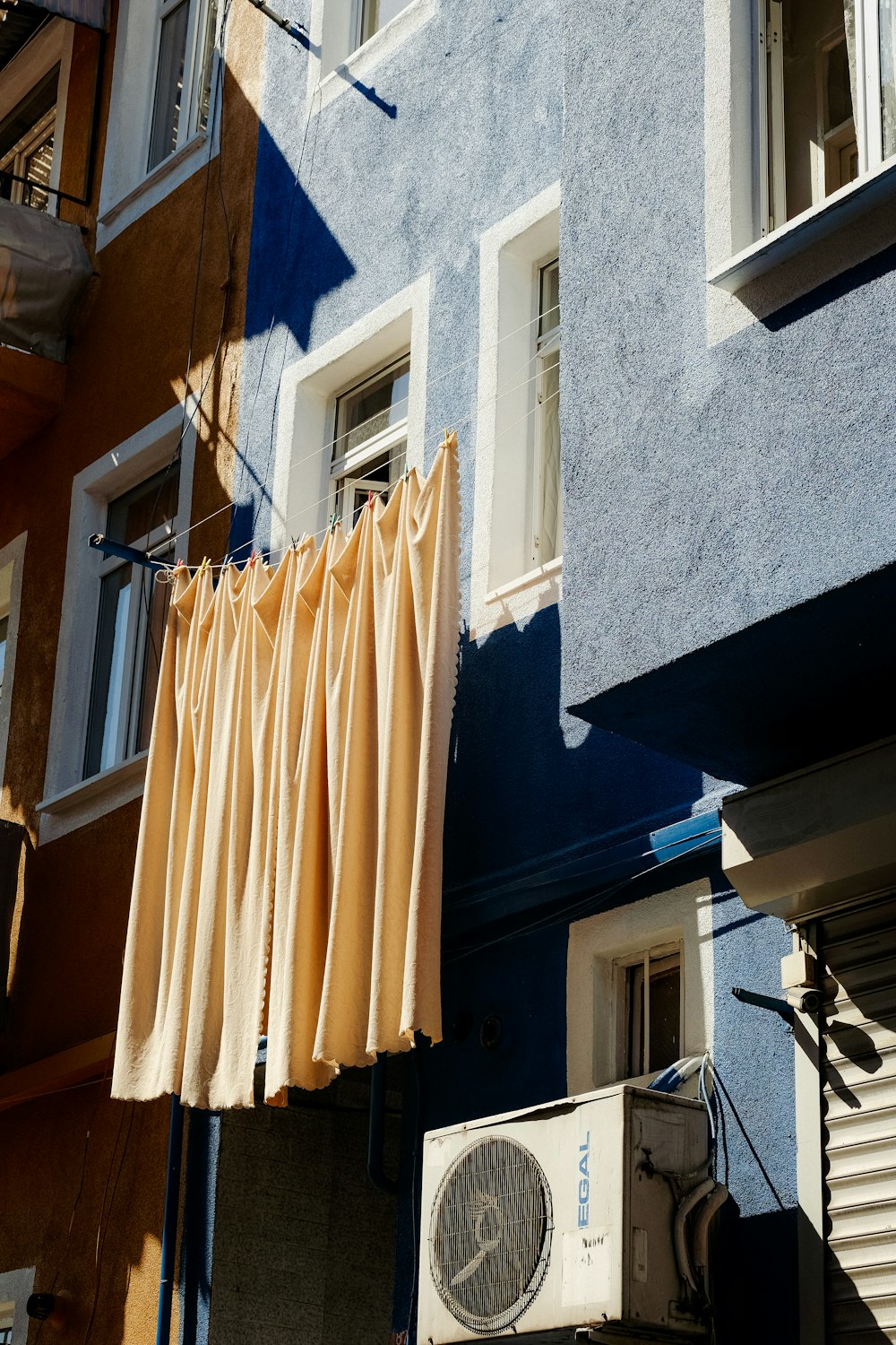 a couple of towels from a building