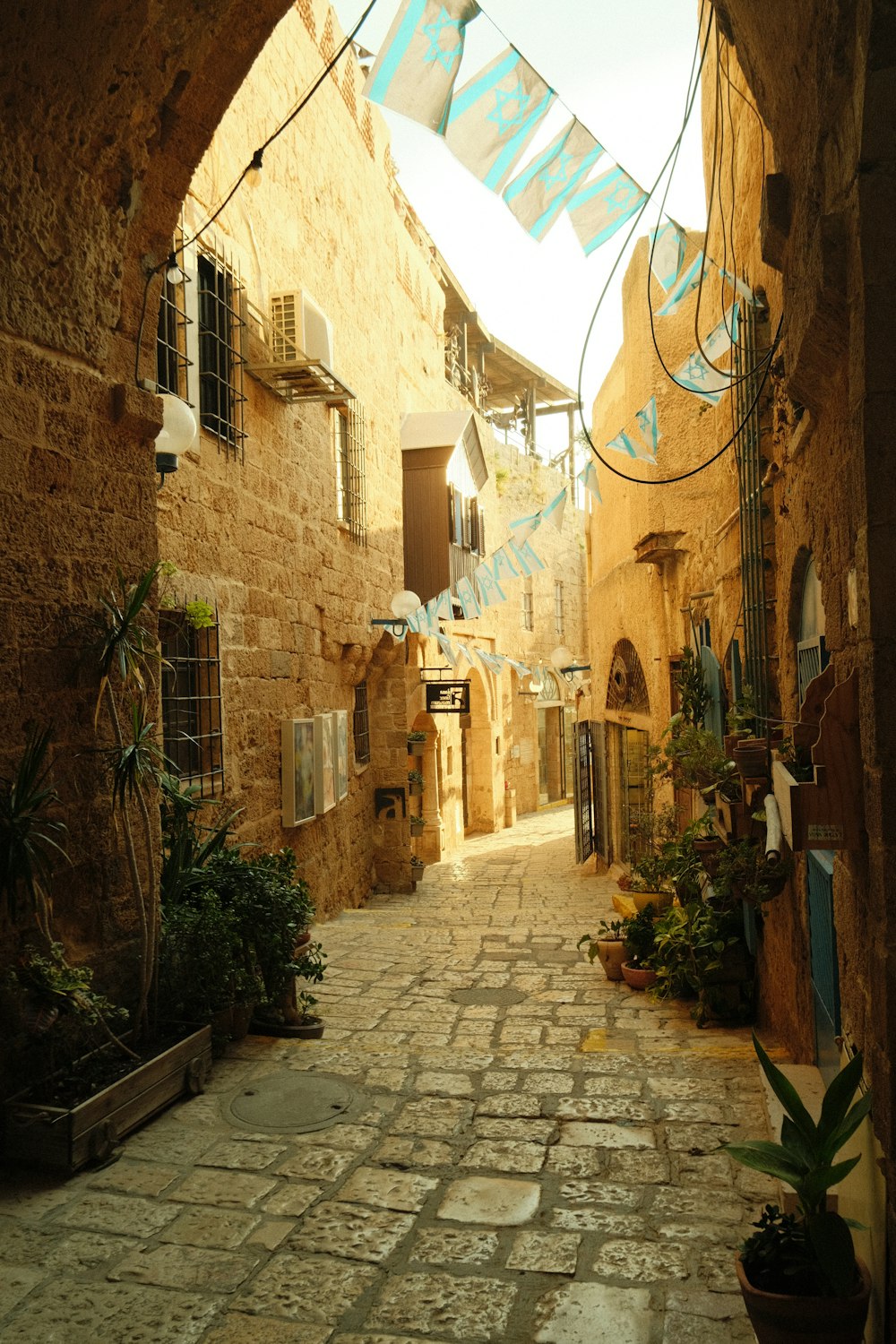 a narrow alley between two buildings